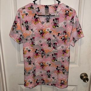Mickey and Minnie Mouse Print Scrub Top